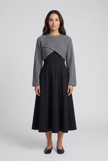Versatile 2-in-1 Knit Dress Set for Women, A-Line Dress with Cropped Sweater Layer, for Work, Casual, Date Night & Every