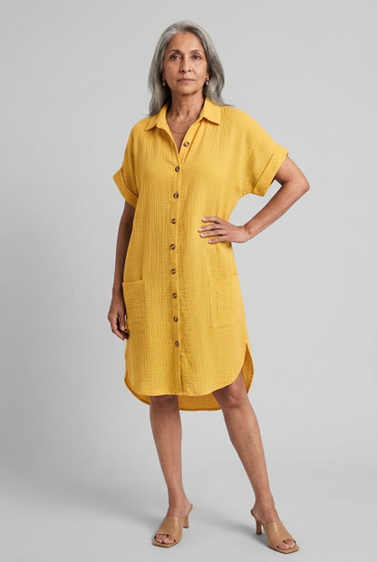 Elegant V-Neck Blouse Dress for Women, Soft Lightweight Button-Front, for Work, Brunch, Evening & Everyday Wear