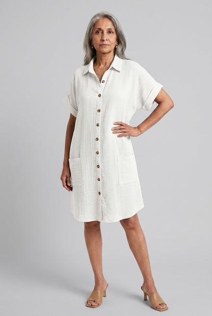 Elegant V-Neck Blouse Dress for Women, Soft Lightweight Button-Front, for Work, Brunch, Evening & Everyday Wear