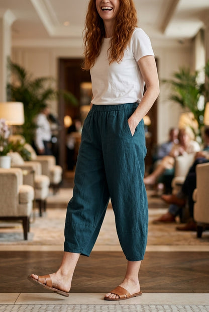 Women's Cropped Relaxed Cotton Trousers