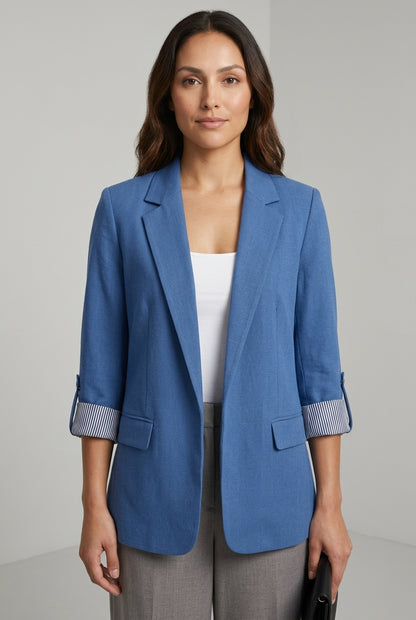 Enid | Women's Open Front Notch Lapel Striped Cuff Blazer Jacket