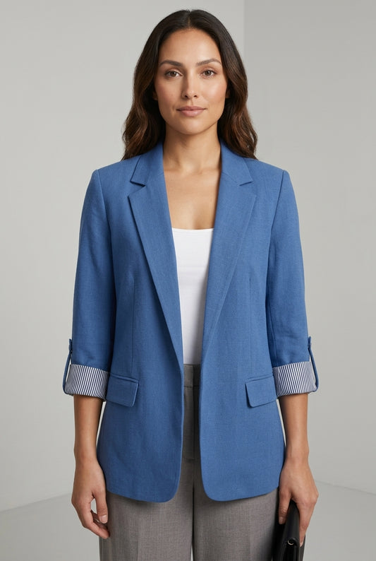 Enid | Women's Open Front Notch Lapel Striped Cuff Blazer Jacket