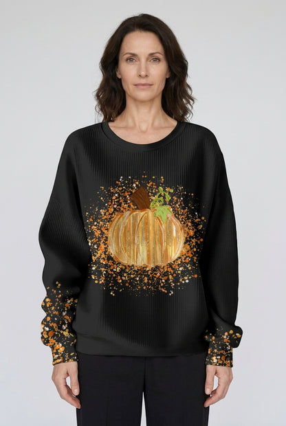Cozy Pumpkin Art Sweatshirt for Women, Soft Relaxed-Fit Graphic Print, for Fall, Autumn, Holiday & Everyday Wear