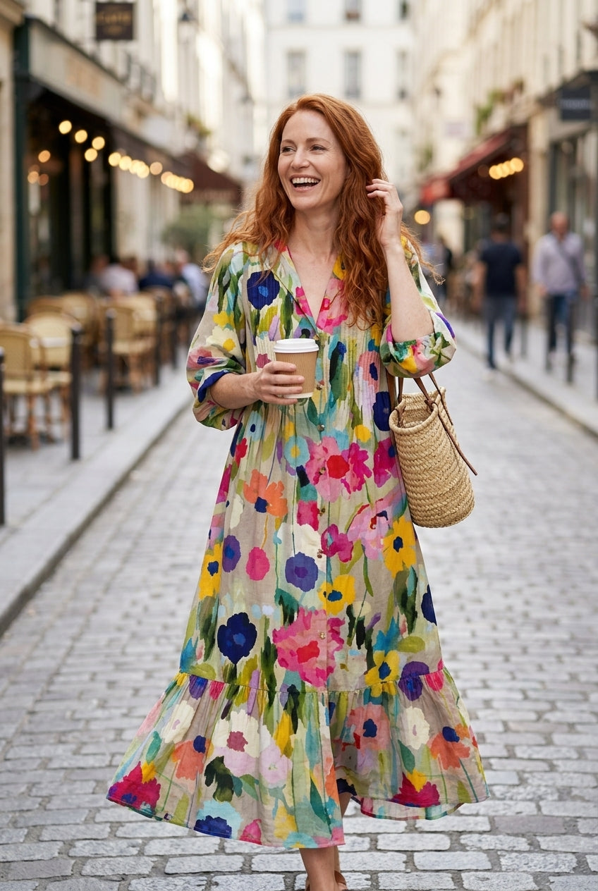 Elegant Wide Boho Dress for Women, Relaxed V-Neckline Flowing Lightweight, for Vacation, Beach, Casual & Everyday Wear