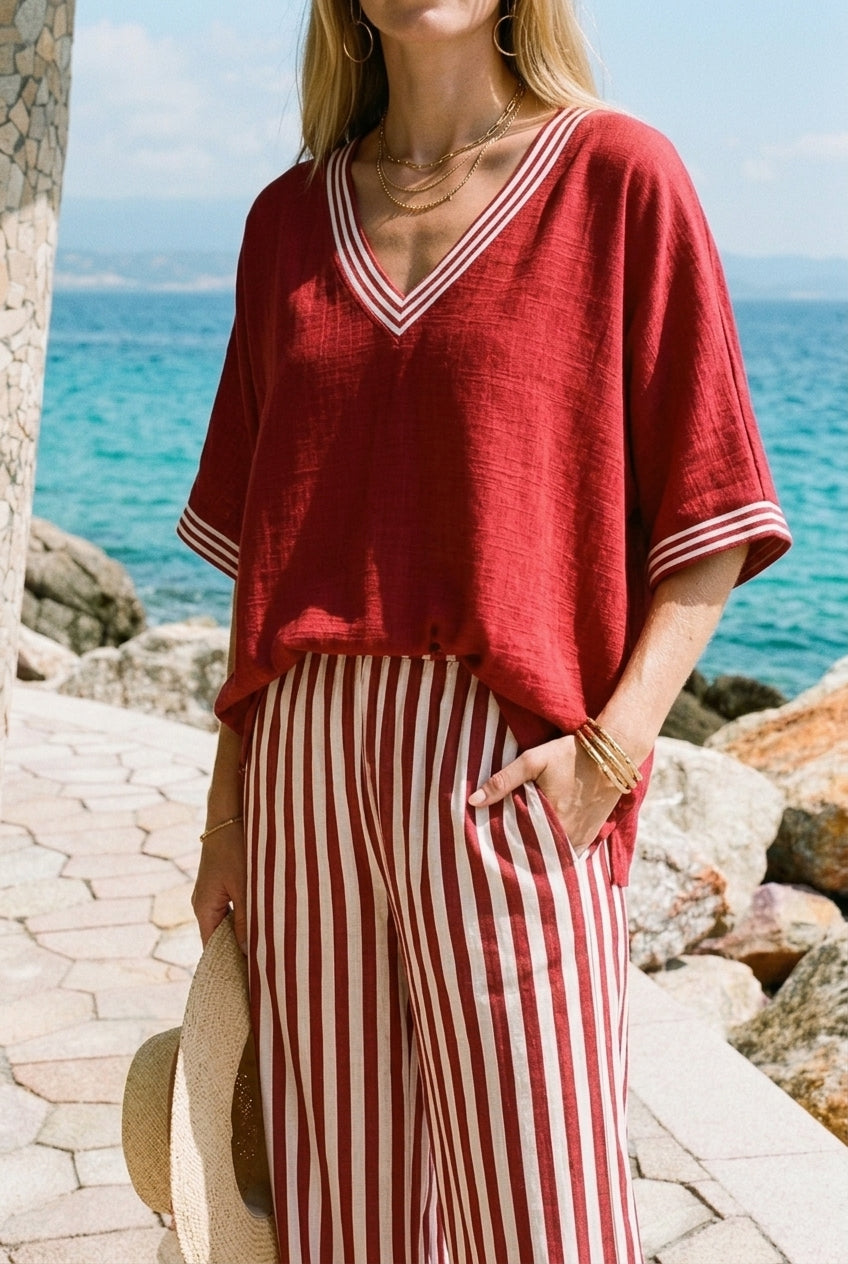 Mirren | Striped V-Neck Coordinated Set