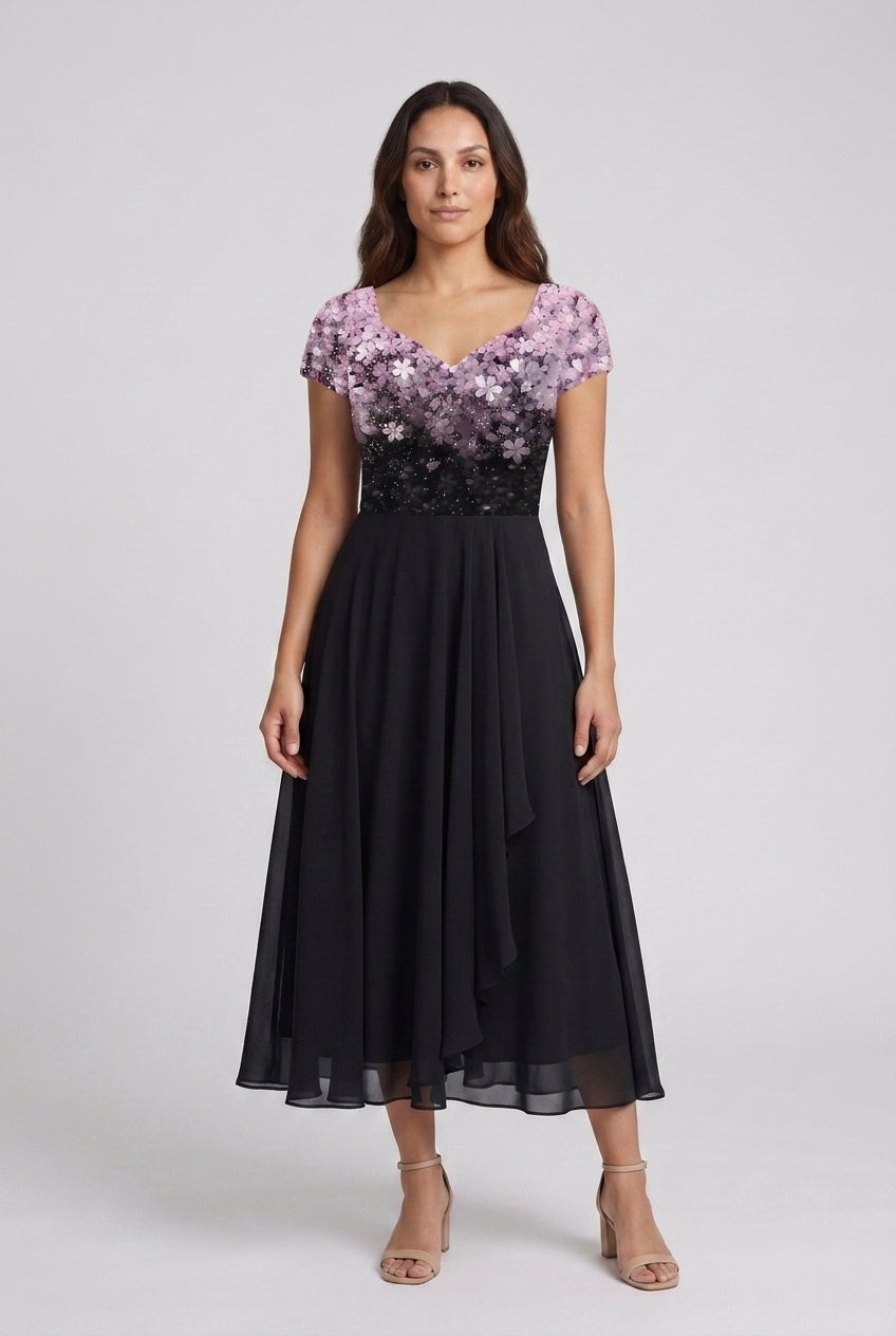 Elegant Floral Evening Dress for Women, Flowing Silhouette with Delicate Florals, for Weddings, Special Events & Celebra