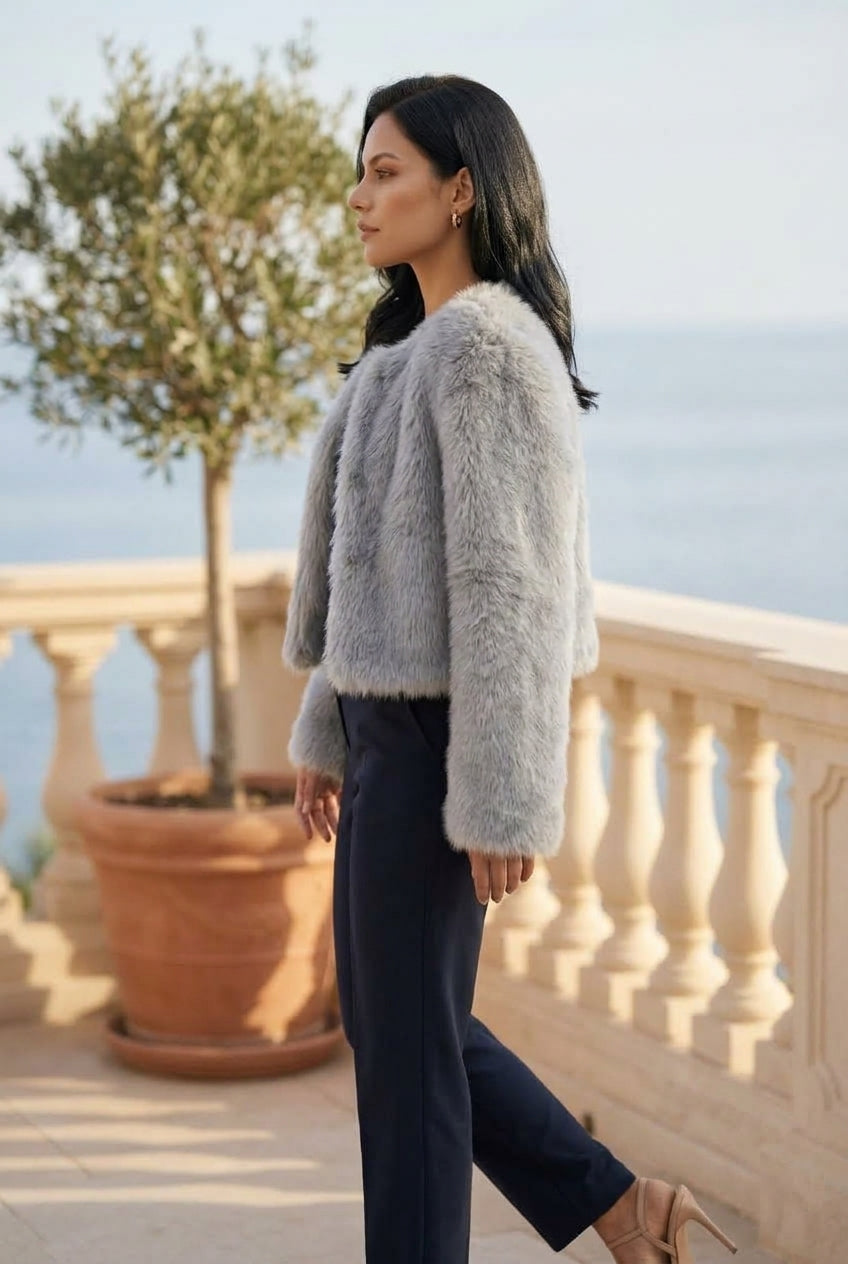 Gry | Cropped Faux Fur Cardigan