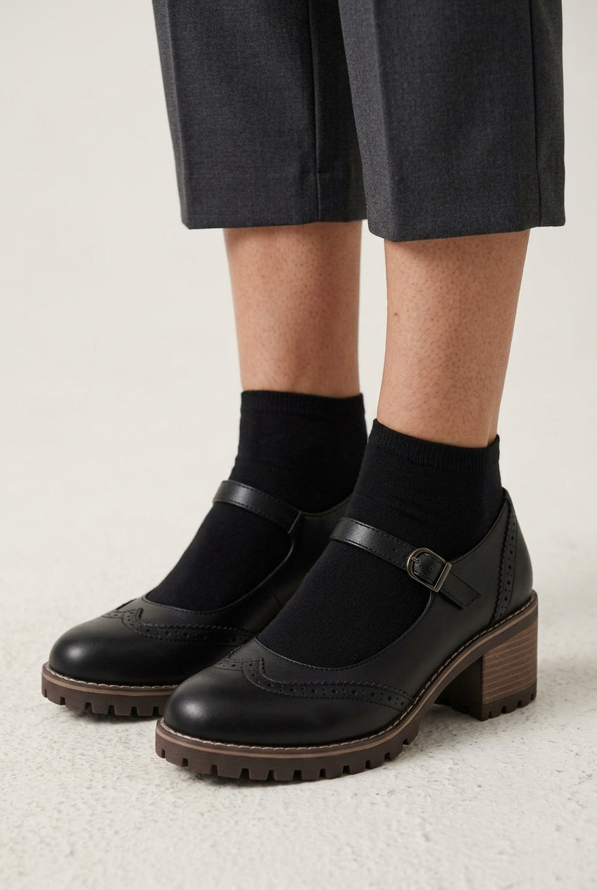 Classic T-Strap Closed Toe Heels for Women, Cushioned Block Heel with Supportive Arch, for Work, Events & Everyday Wear
