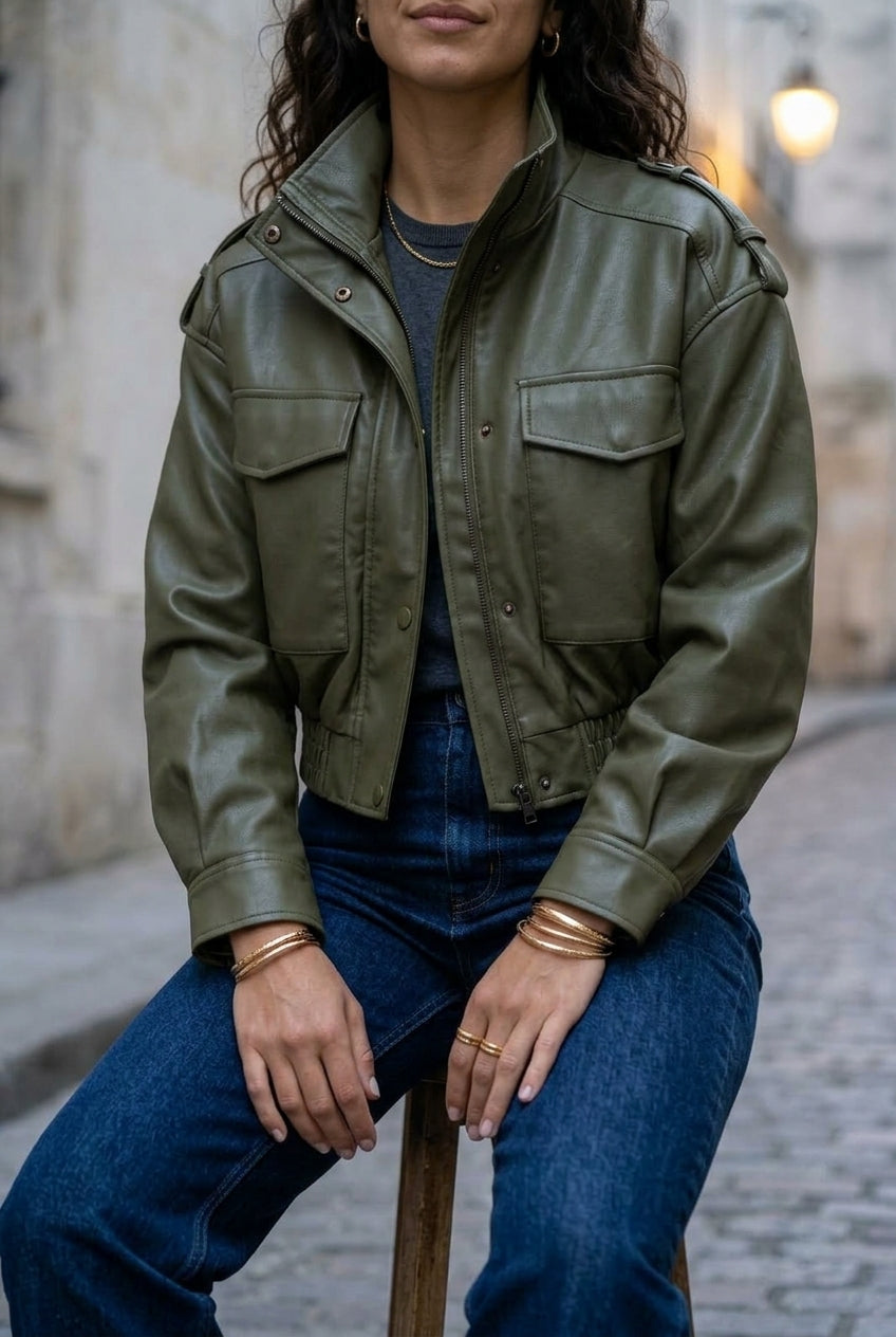 Karin | Faux Leather Button Jacket