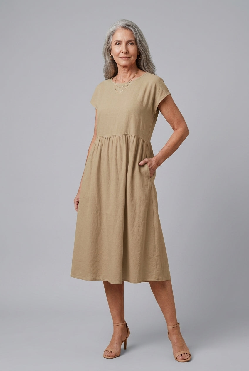 Elegant Round Neck Dress for Women, Tailored Soft Comfortable Fit, for Work, Casual, Evening & Everyday Wear
