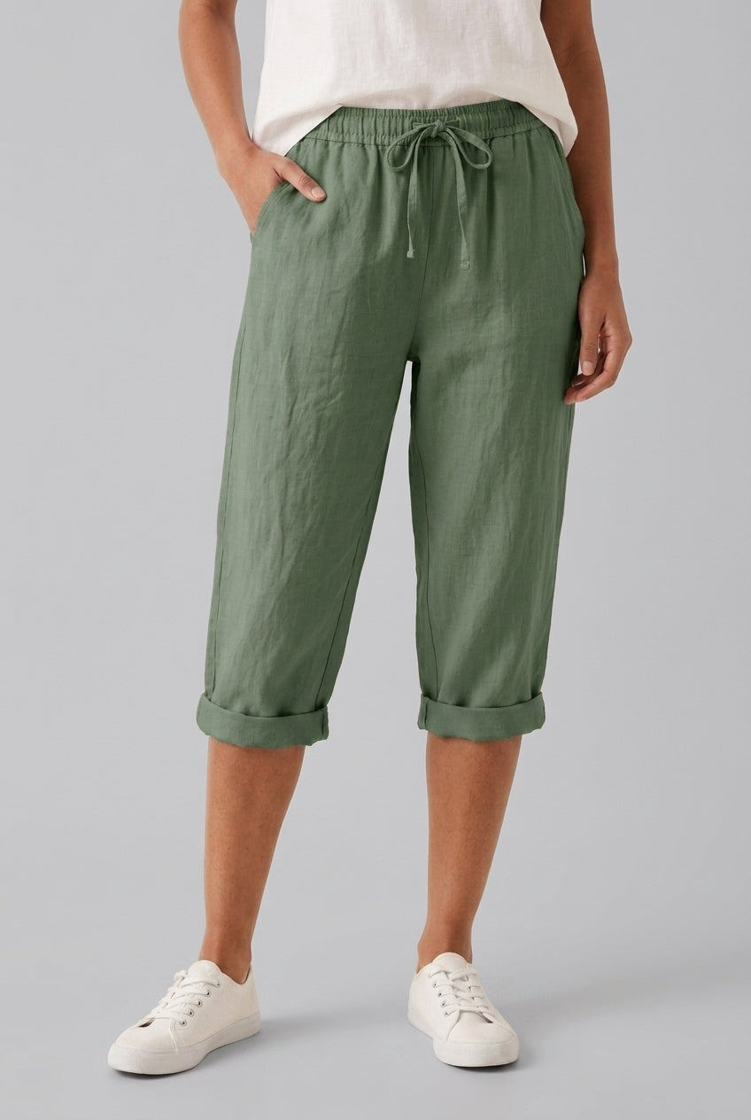 Relaxed Linen Shorts for Women, Cropped Breathable Drawstring Waist, for Summer, Garden, Casual & Everyday Wear