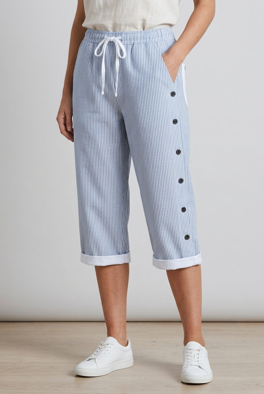 Women's Striped Casual Capri Shorts with Pockets