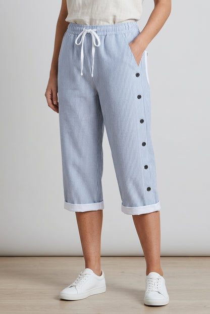 Women's Striped Casual Capri Shorts with Pockets