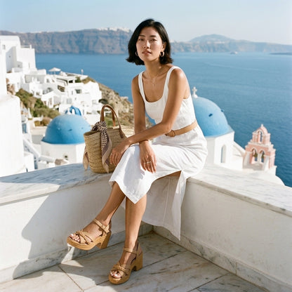 Elise Violaine | Braided Crossover Block Heel Sandal