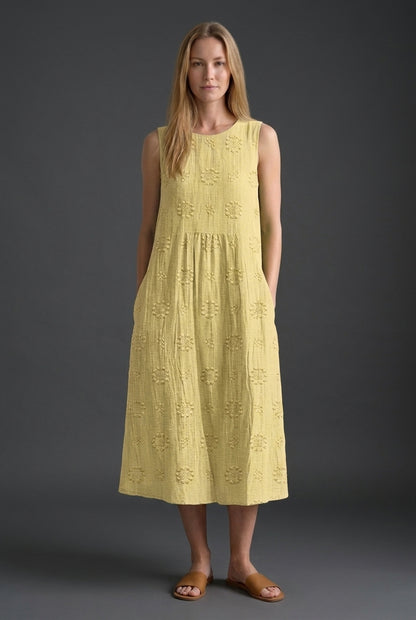 Elegant Midi Dress for Women, Lightweight Breathable Embroidered Sleeveless with Hidden Pockets, for Beach, Garden, Casu