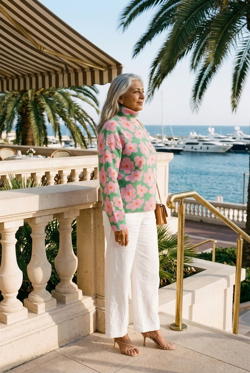 Antonia Nathalia | Floral Roll Neck Knit Sweater