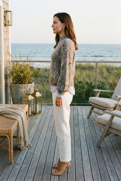 Vionnet Liora | Floral Embroidered Ribbed Knit Sweater