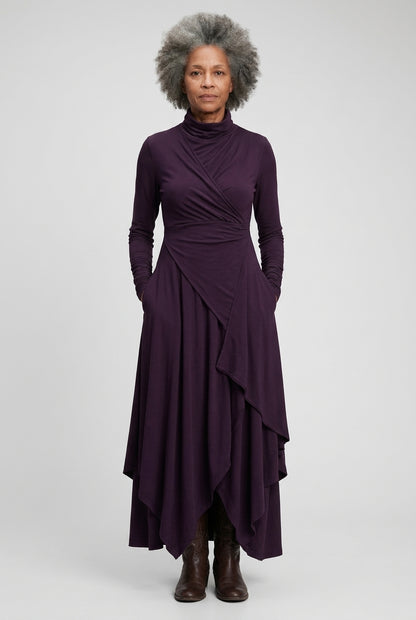 Elegant High Neck Maxi Dress for Women, Flowing Layered Long-Sleeve, for Formal Events, Wedding Guest & Everyday Wear