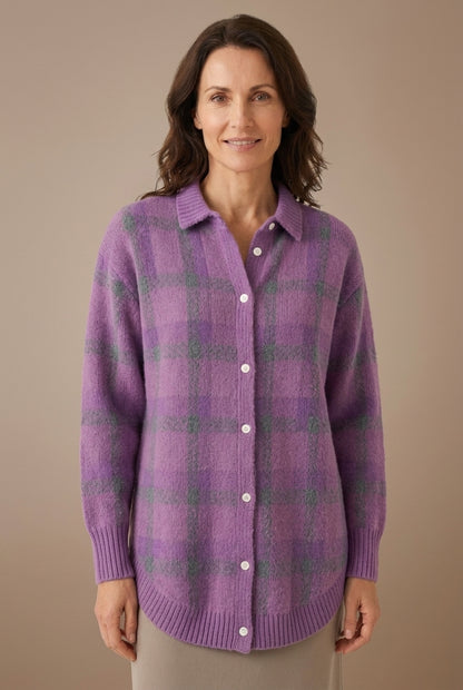 Elegant Checkered Cardigan for Women, Longline Button-Front Cozy Relaxed Fit, for Work, Casual, Everyday & Layering