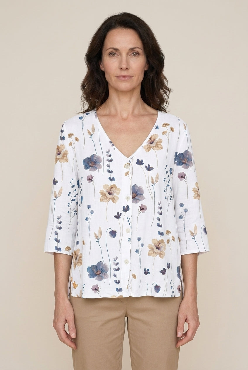 Elegant Floral Blouse for Women, Lightweight Round-Neck Relaxed-Fit, for Work, Brunch, Casual & Everyday Wear