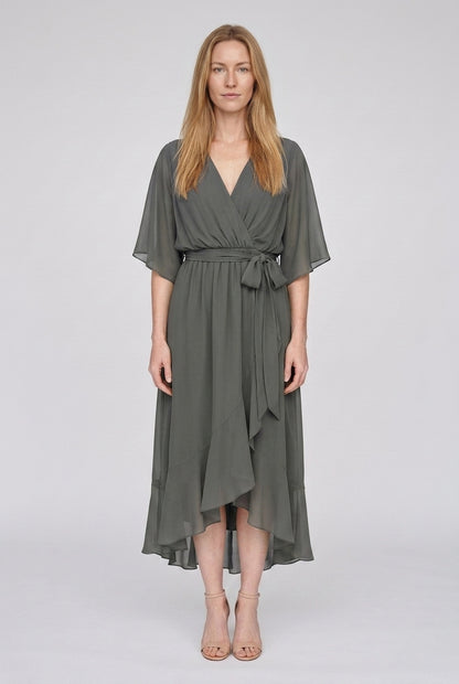 Elegant V-Neck Flowy Sleeve Dress for Women, Layered Textured Fringe Design, for Special Occasions, Dinners & Evening We