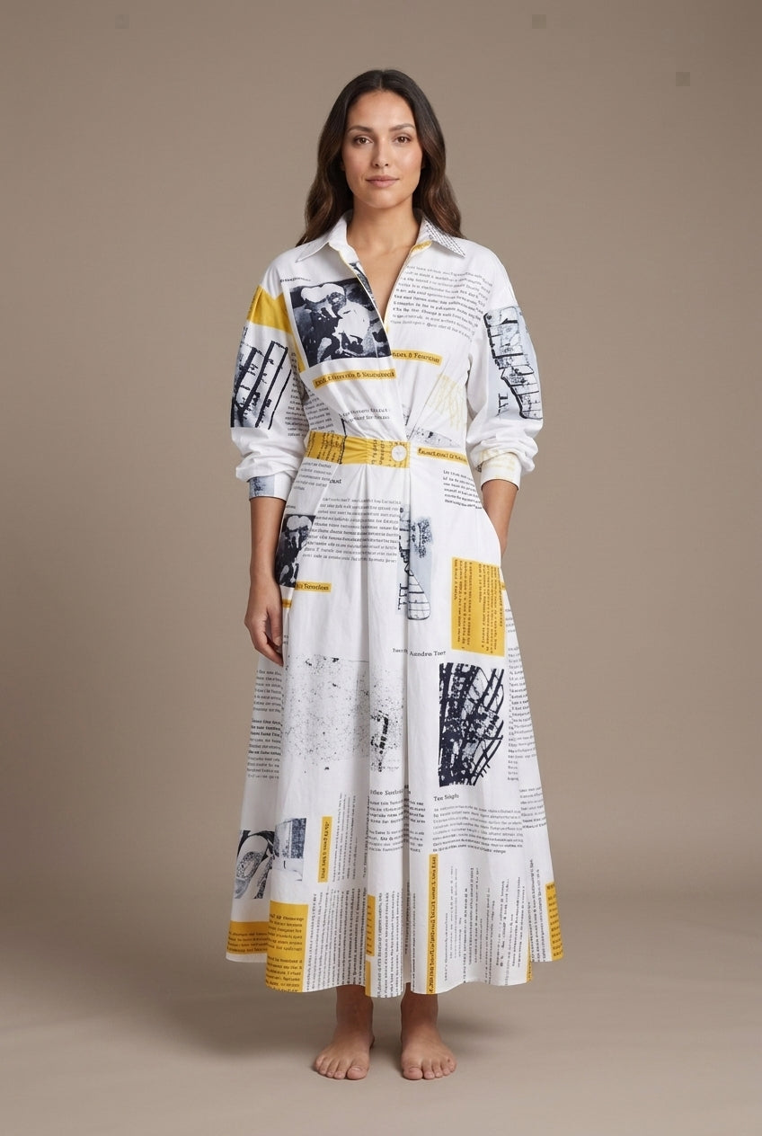 Elegant Front Wrap Collared Maxi Dress for Women, Flowing Long-Sleeve Sophisticated, for Work, Evening, Wedding Guest & 