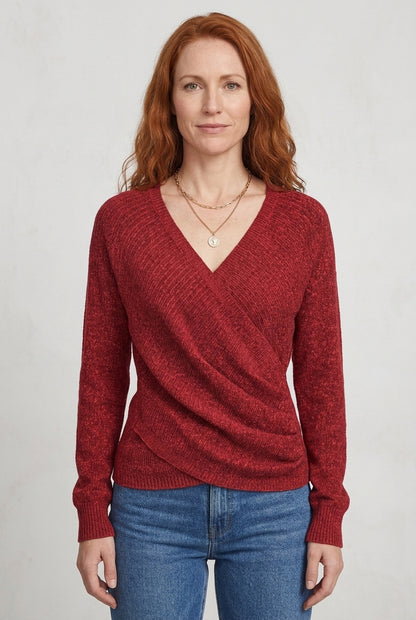 Flattering Wrap Sweater for Women, V-Neck Long Sleeve Draped Crossover Front, for Office, Brunch, Layering & Everyday We