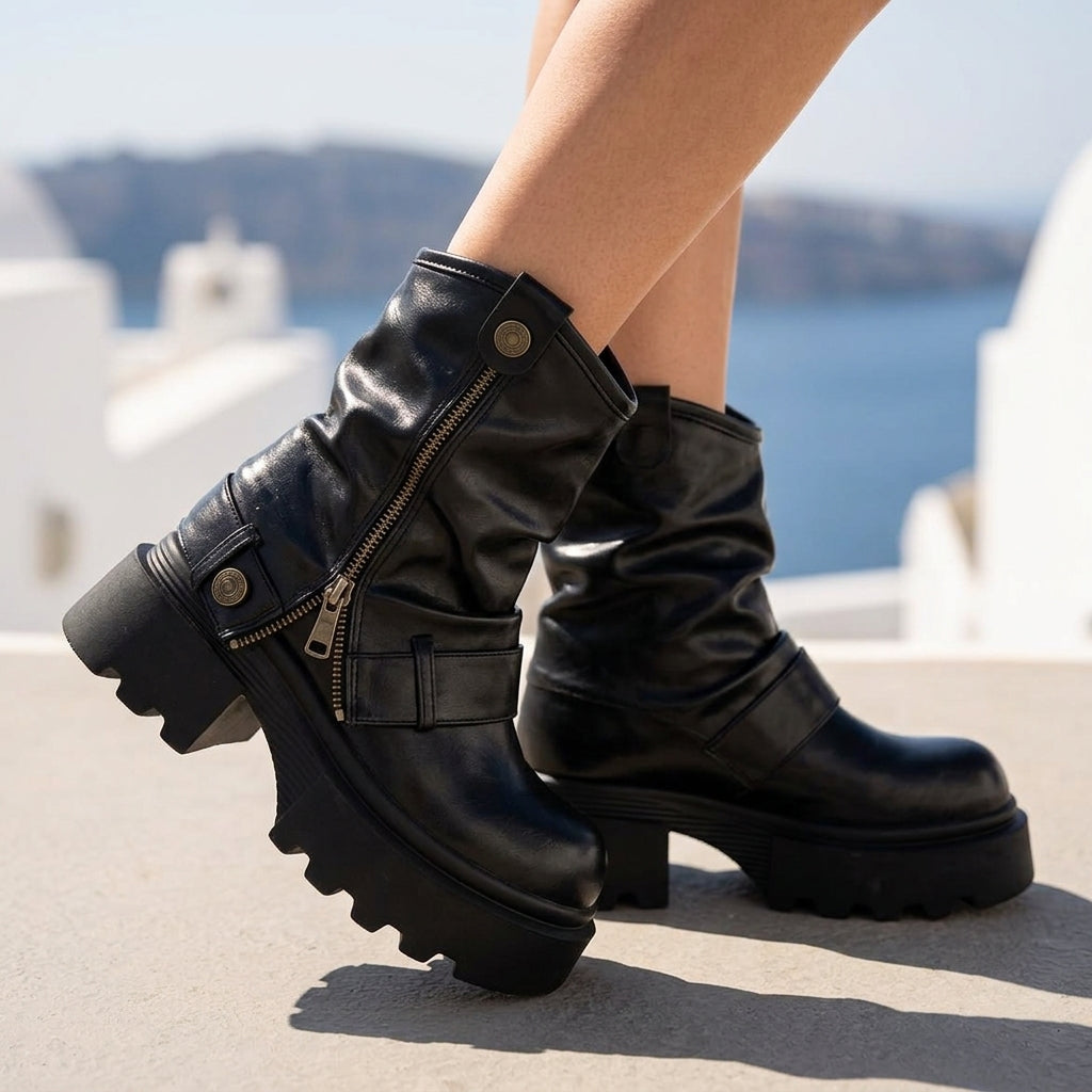 Vedia | Retro Ankle Boots with Buckle Strap