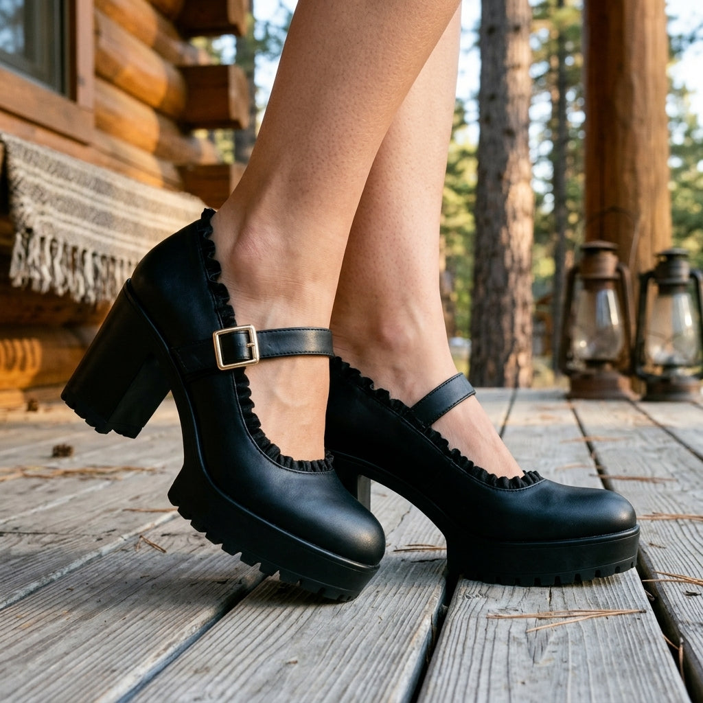 Angelique | Scalloped Buckle Platform Loafers