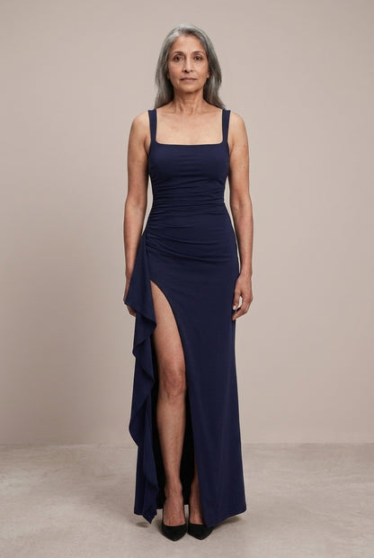Elegant Open-Back Maxi Dress for Women, Flowing Lightweight Long-Sleeve, for Weddings, Evening & Special Occasions