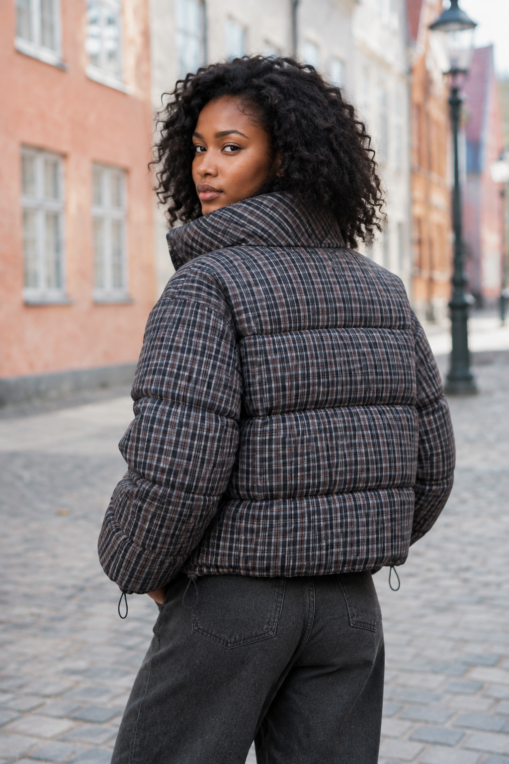 Adise | Stand-Collar Plaid Puffer Jacket