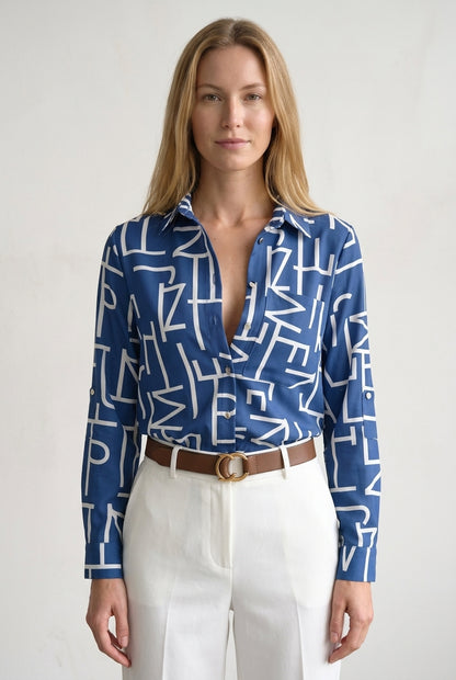 Classic Collared Printed Blouse for Women, Soft Breathable Long-Sleeve, for Work, Office, Casual & Everyday Wear