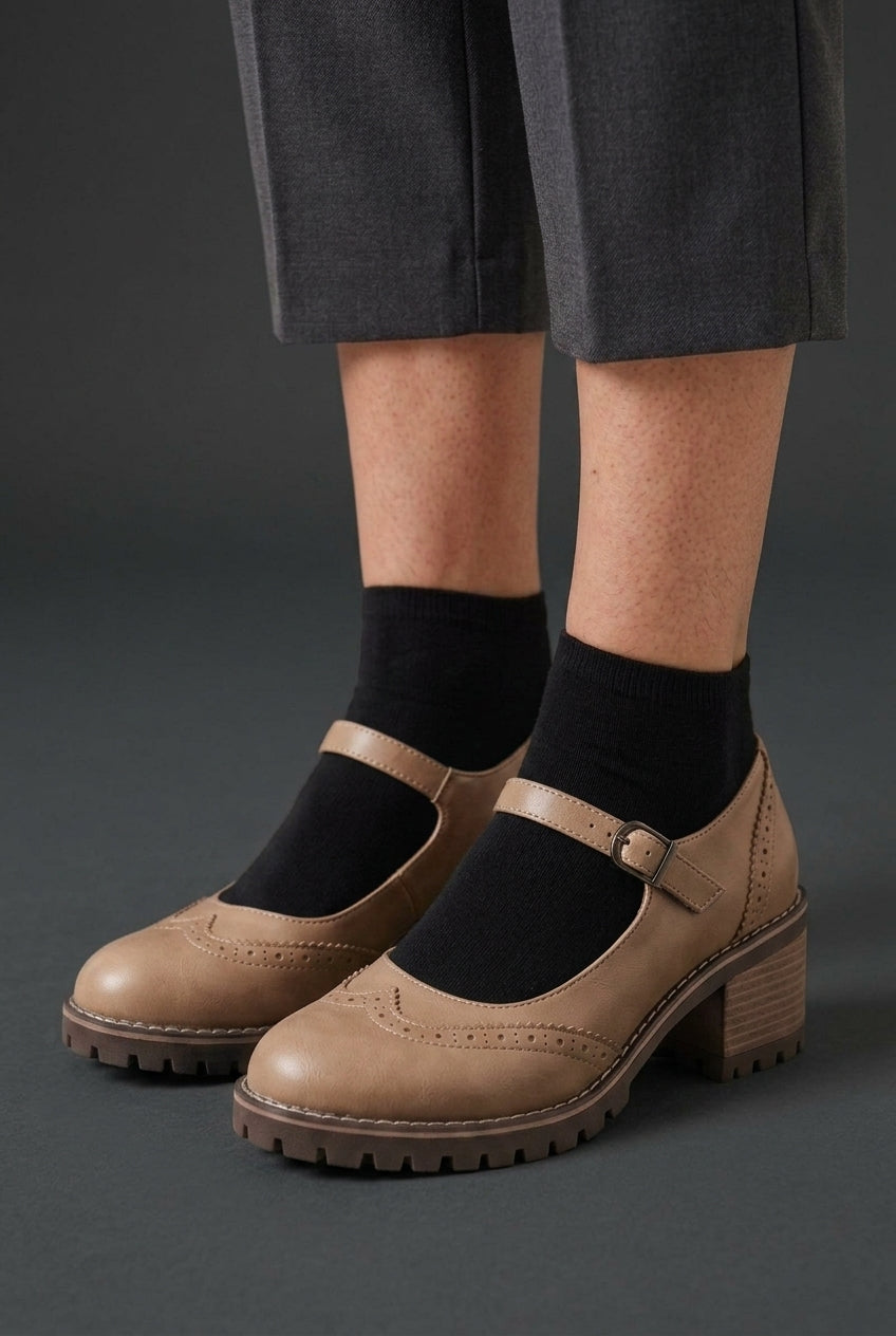 Classic T-Strap Closed Toe Heels for Women, Cushioned Block Heel with Supportive Arch, for Work, Events & Everyday Wear