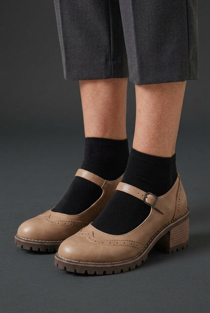 Classic T-Strap Closed Toe Heels for Women, Cushioned Block Heel with Supportive Arch, for Work, Events & Everyday Wear