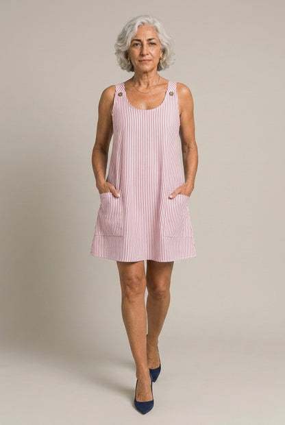 Fabienne Lisette | Striped Button-Strap Mini Dress