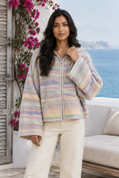 Elodea | Hooded Rainbow Striped Cardigan