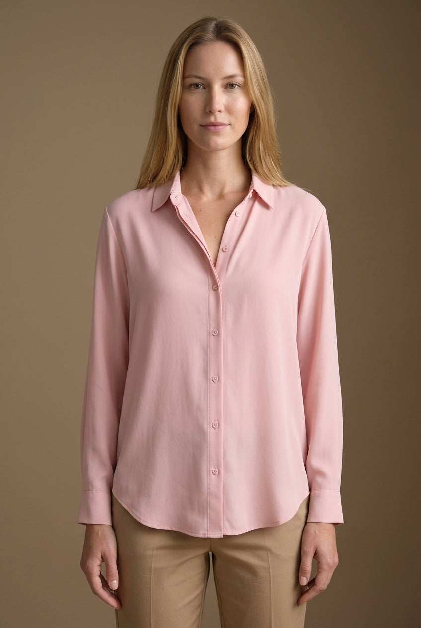 Elegant Button Collar Blouse for Women, Relaxed-Fit Breathable Soft Long-Sleeve, for Work, Casual, Office & Everyday Wea