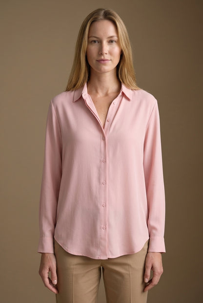 Elegant Button Collar Blouse for Women, Relaxed-Fit Breathable Soft Long-Sleeve, for Work, Casual, Office & Everyday Wea