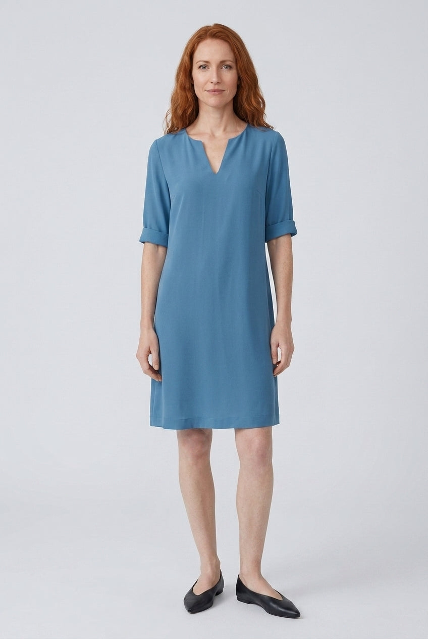 Elegant A-Line Dress for Women, V-Neck Mid-Sleeve Silk-Chiffon Blend, for Work, Casual, Special Occasions & Everyday Wea