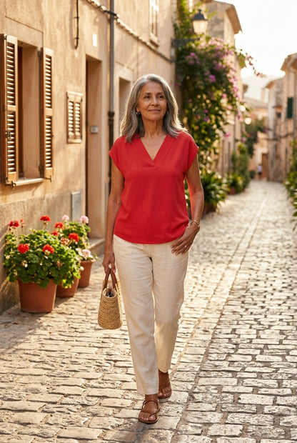 Malvina | V-Neck Short Sleeve Top