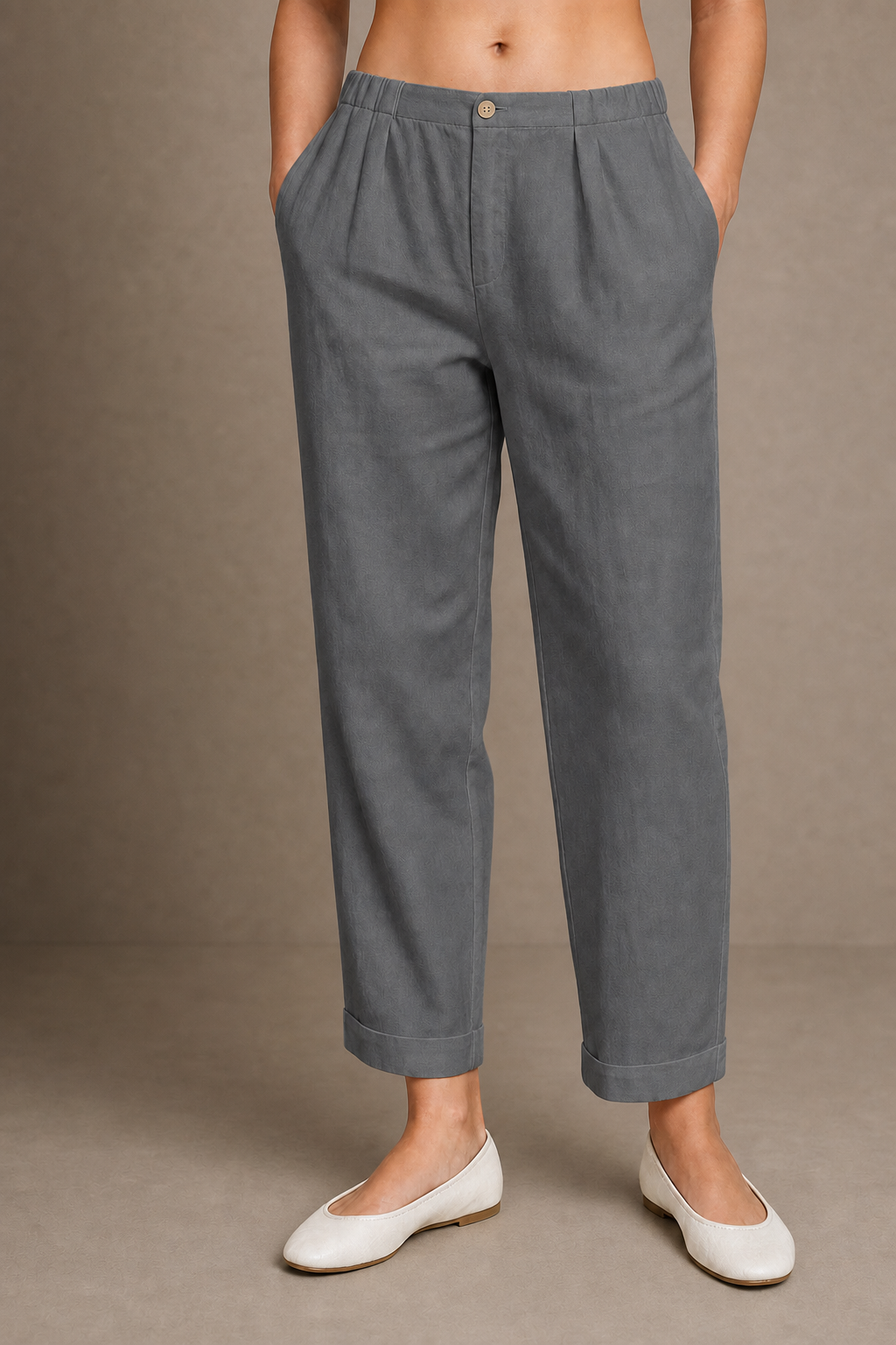 Talia | Women's Linen Tapered Cropped Cuffed Pants