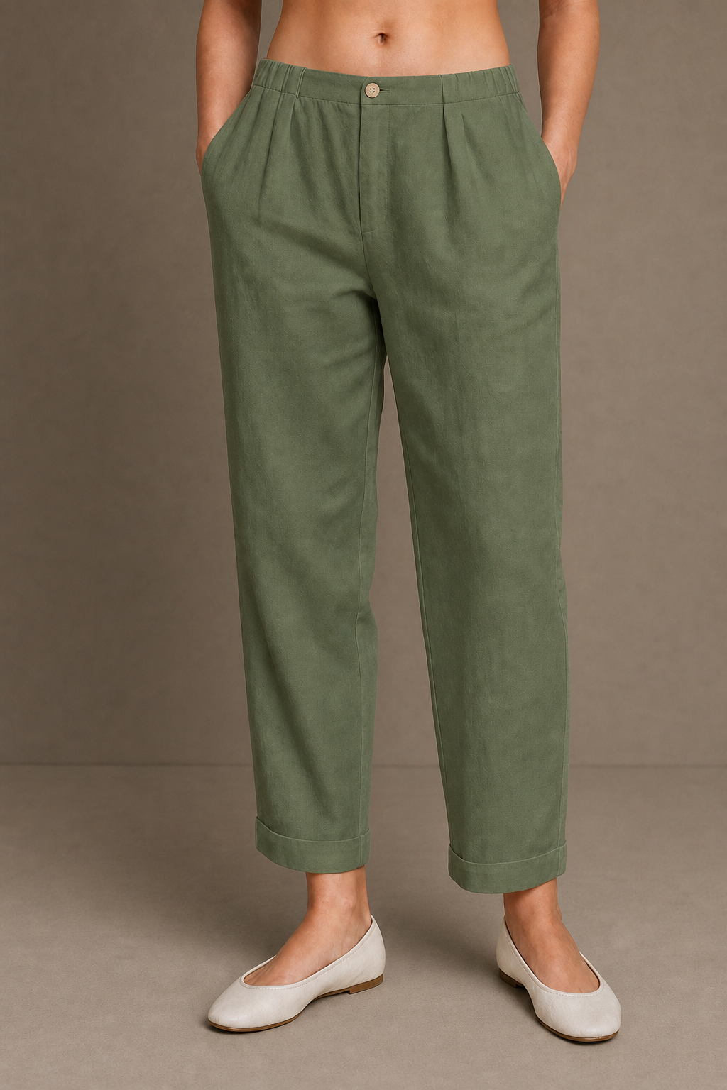 Talia | Women's Linen Tapered Cropped Cuffed Pants