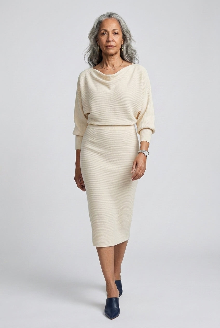 Ernestine | Draped Round Neck Midi Dress