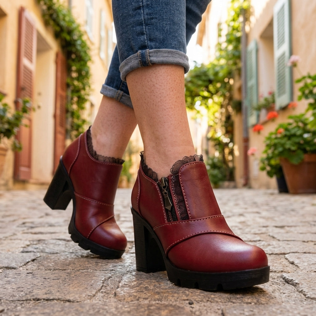 Andrina | Lace-Trimmed Heel Ankle Boots