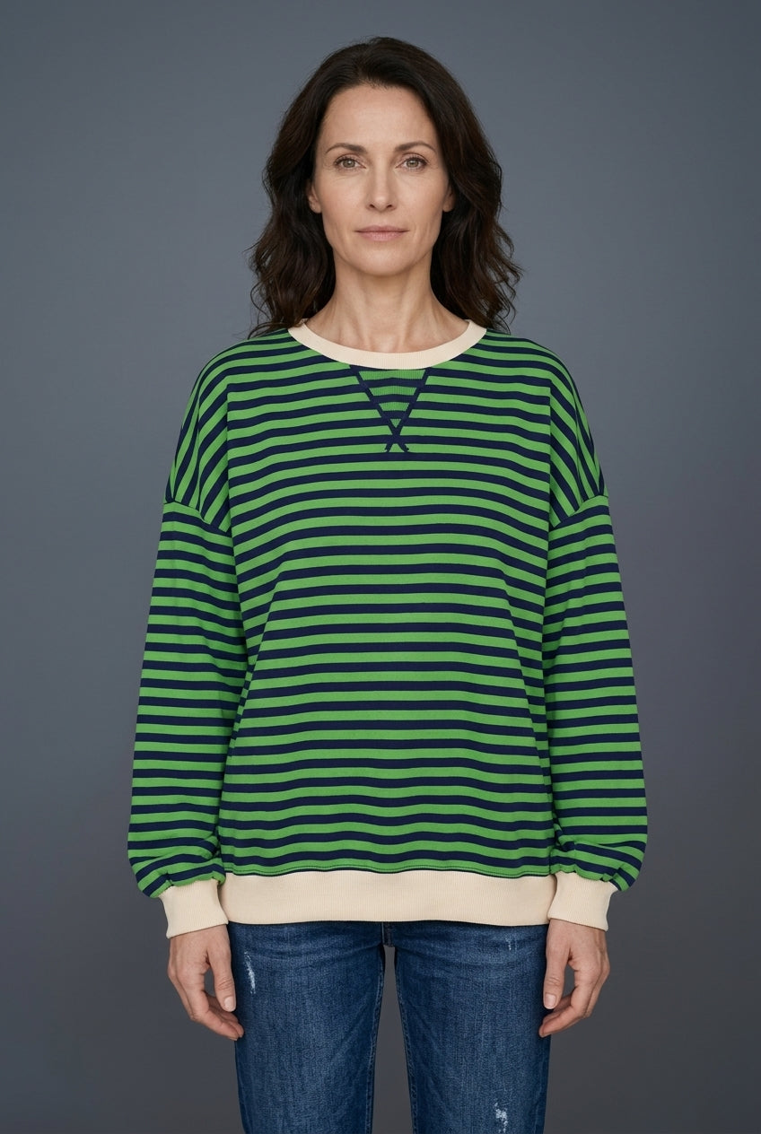 Casual Long Sleeve Striped Sweatshirt for Women, Relaxed Fit Soft Cozy, for Everyday, Lounging, Weekend & Casual Wear