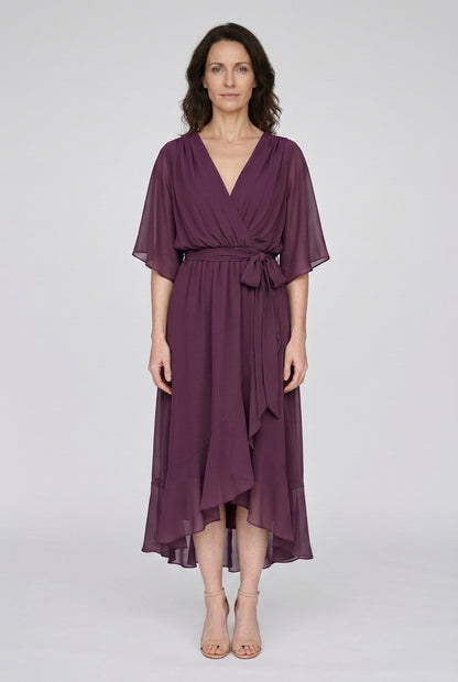 Elegant V-Neck Flowy Sleeve Dress for Women, Layered Textured Fringe Design, for Special Occasions, Dinners & Evening We