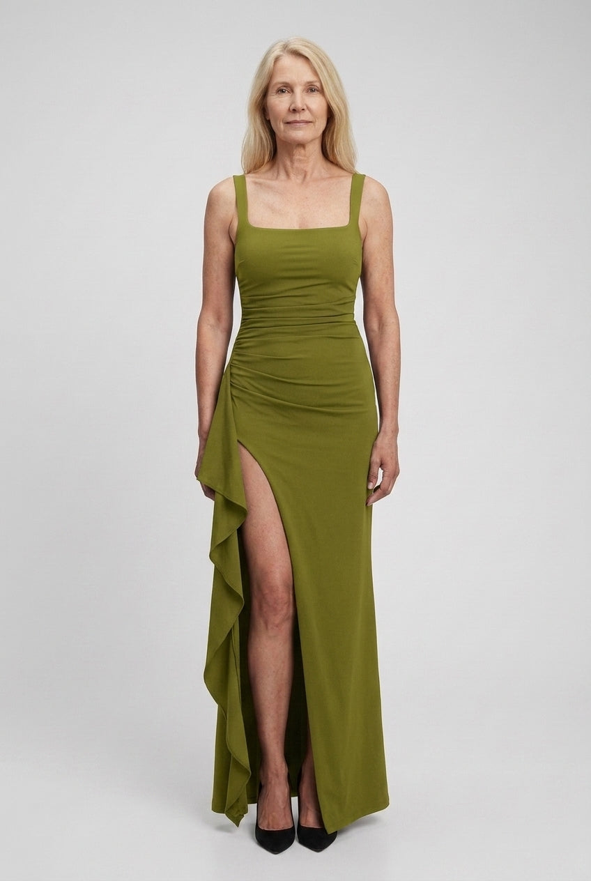 Elegant Open-Back Maxi Dress for Women, Flowing Lightweight Long-Sleeve, for Weddings, Evening & Special Occasions