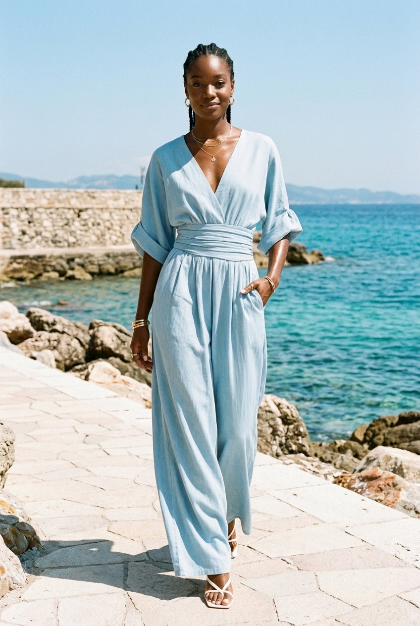 Emberly | Wide Sleeve V-Neck Jumpsuit