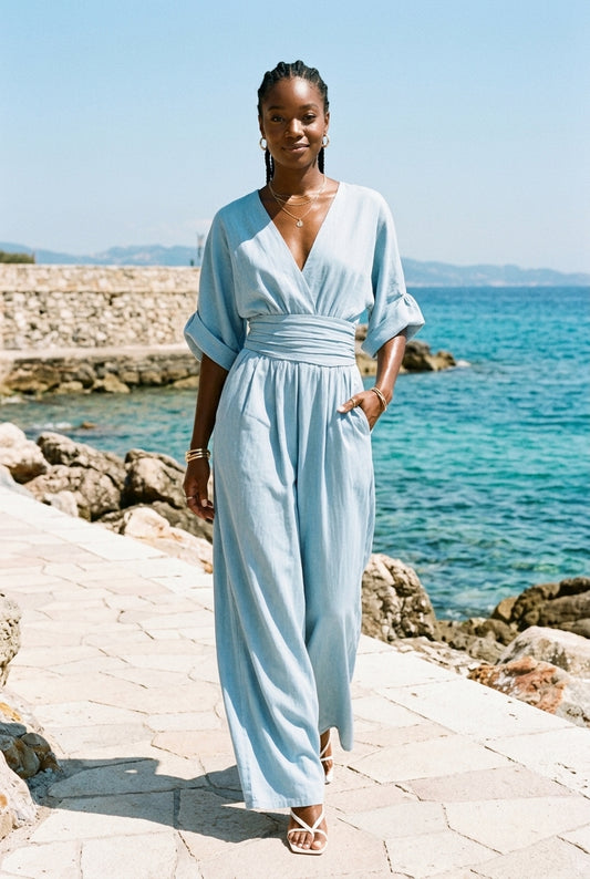 Emberly | Wide Sleeve V-Neck Jumpsuit