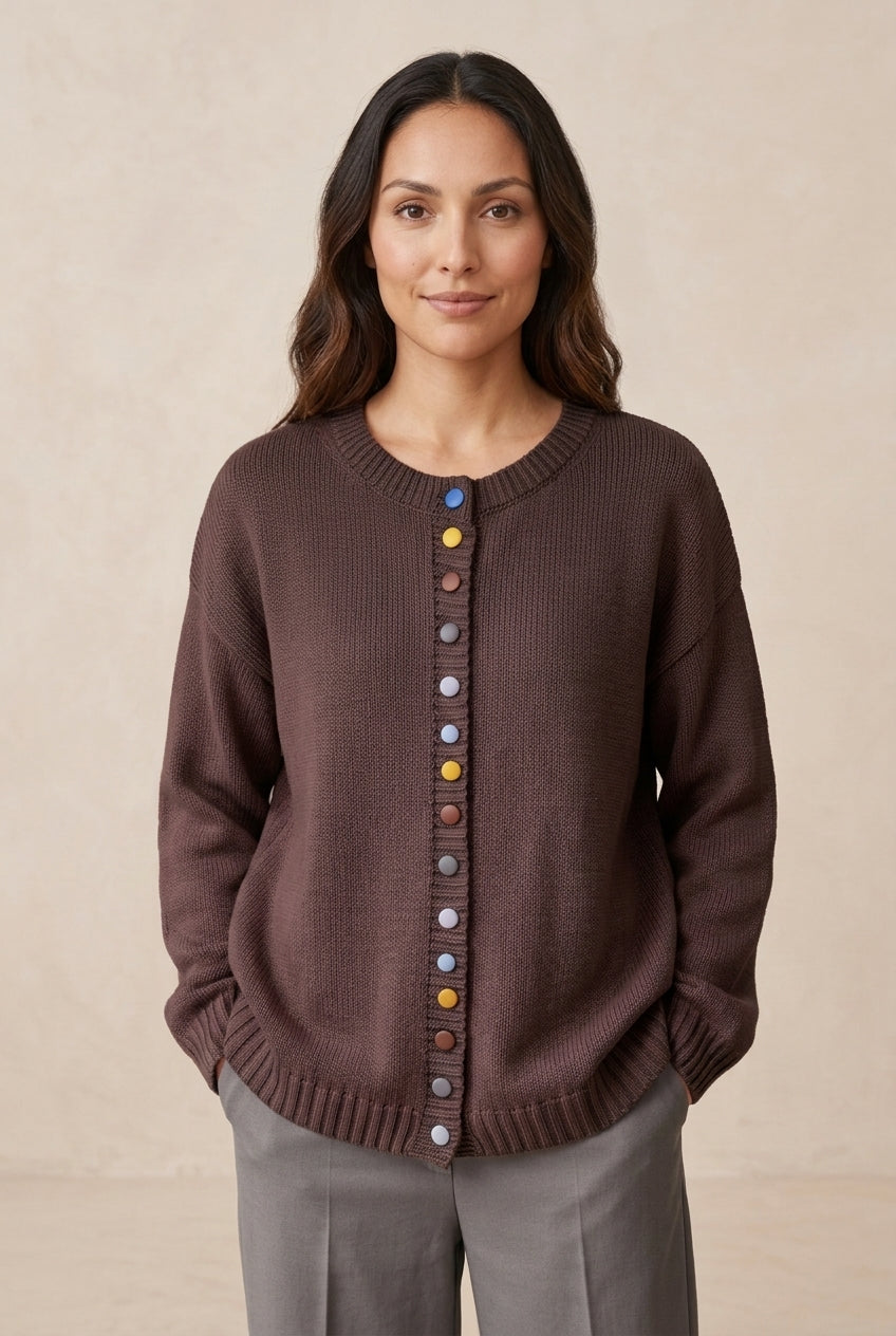 Elegant Relaxed Cardigan for Women, Button-Accent Long-Sleeve Layering, for Work, Casual, Everyday & Polished Wear